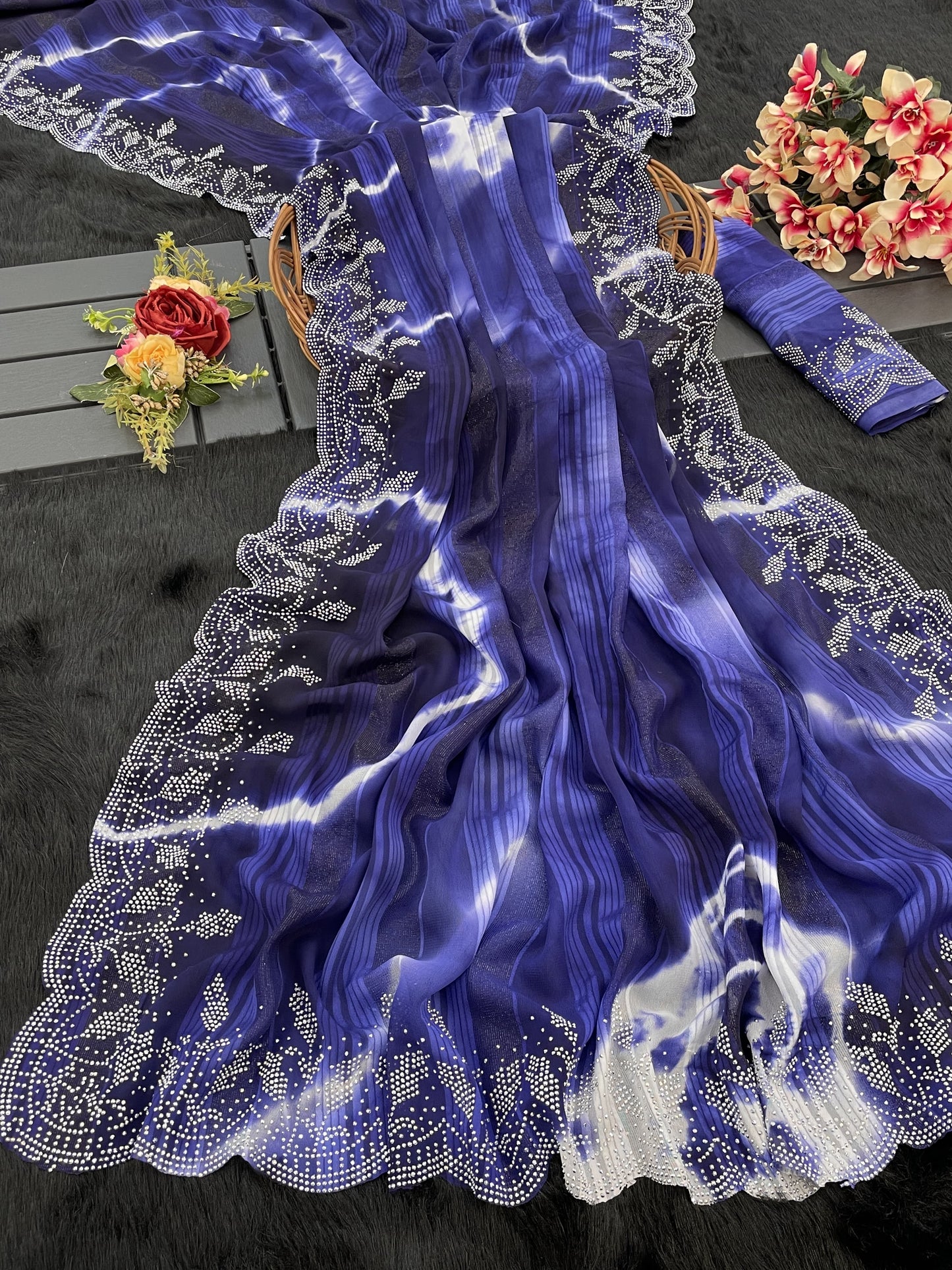 Beautiful Fancy Saree with diamond Work