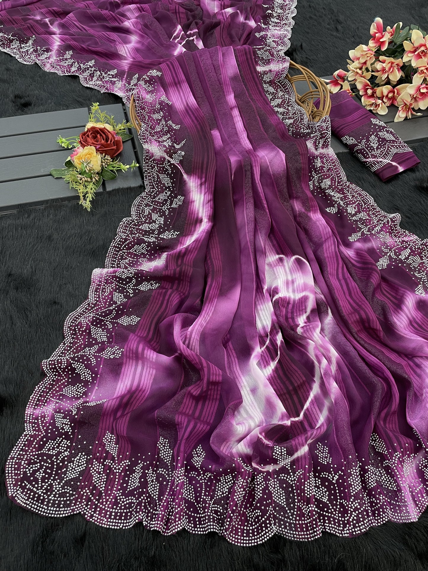 Beautiful Fancy Saree with diamond Work