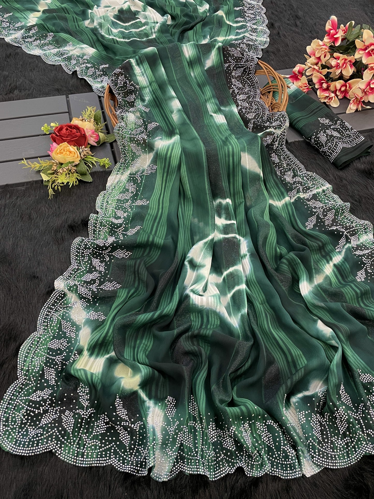 Beautiful Fancy Saree with diamond Work