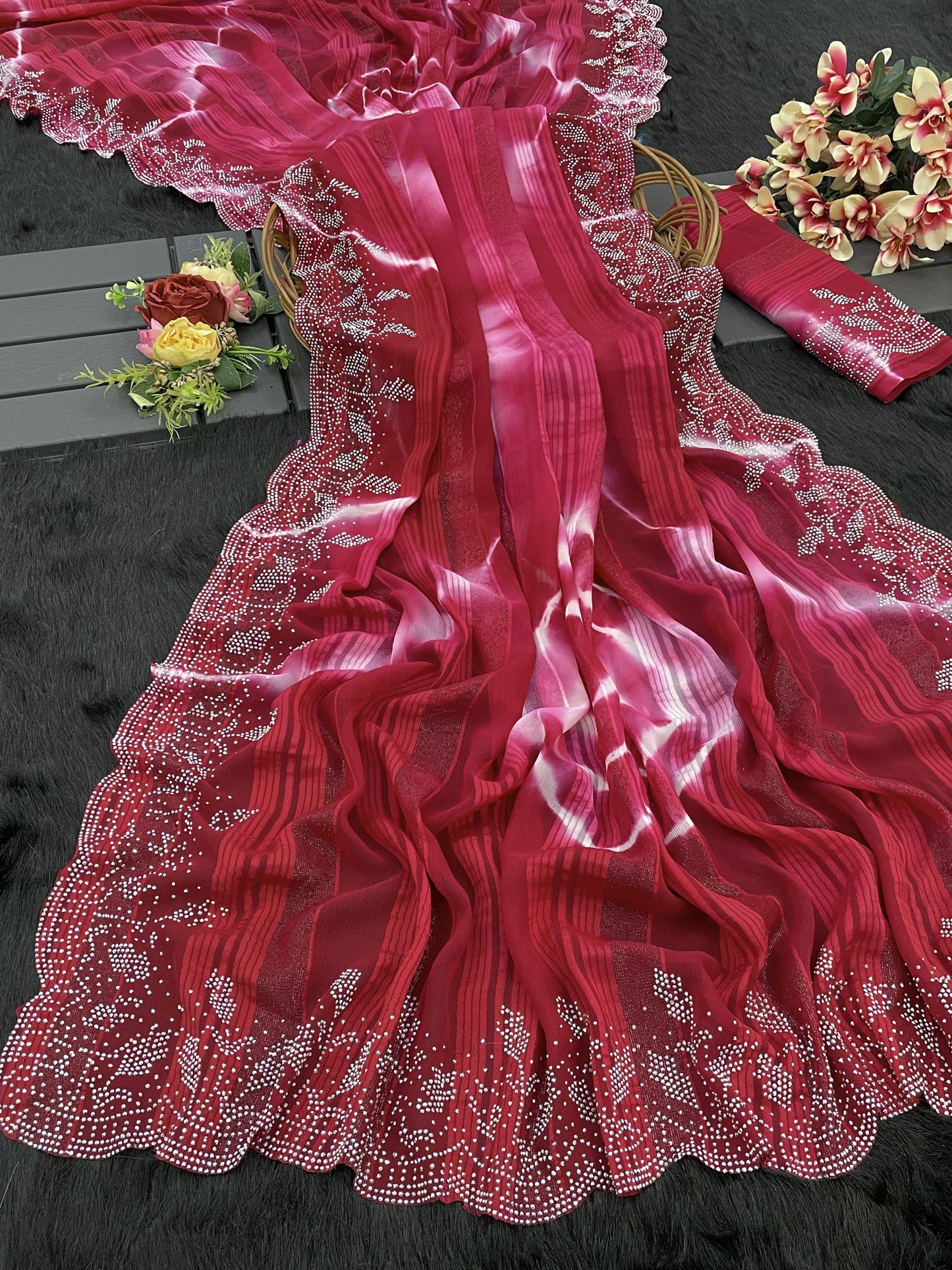 Beautiful Fancy Saree with diamond Work