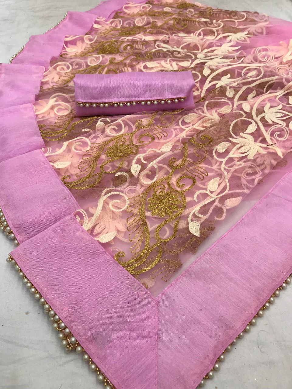 Latest Designer Net Embroidered Saree