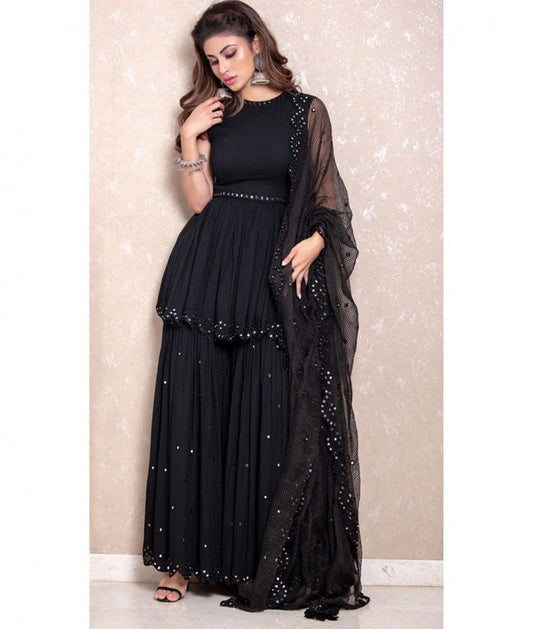 Astonishing Black Georgette With Embroidered Work Plazo & Kurti