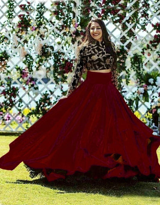Wondrous Black & Maroon Banglori Silk With Embroidered Work Online Lehenga Choli Design