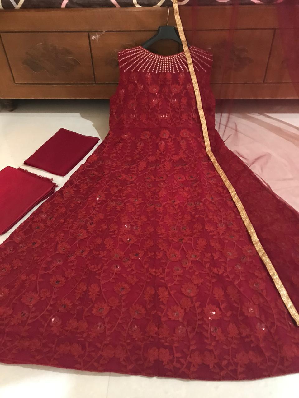 Party Wear Georgette Maroon Color Gown With Heavy Chine Sequence Work For Women