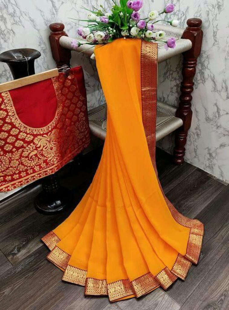 Latest Chiffon Saree with Jacquard Blouse For Women