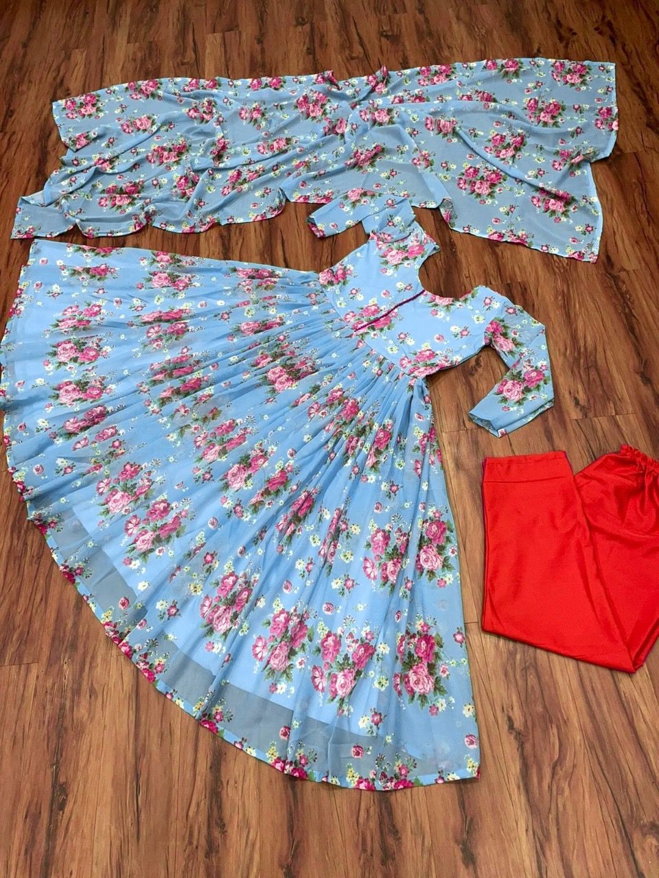 Blue Color Semi Stitched Georgette Top pent