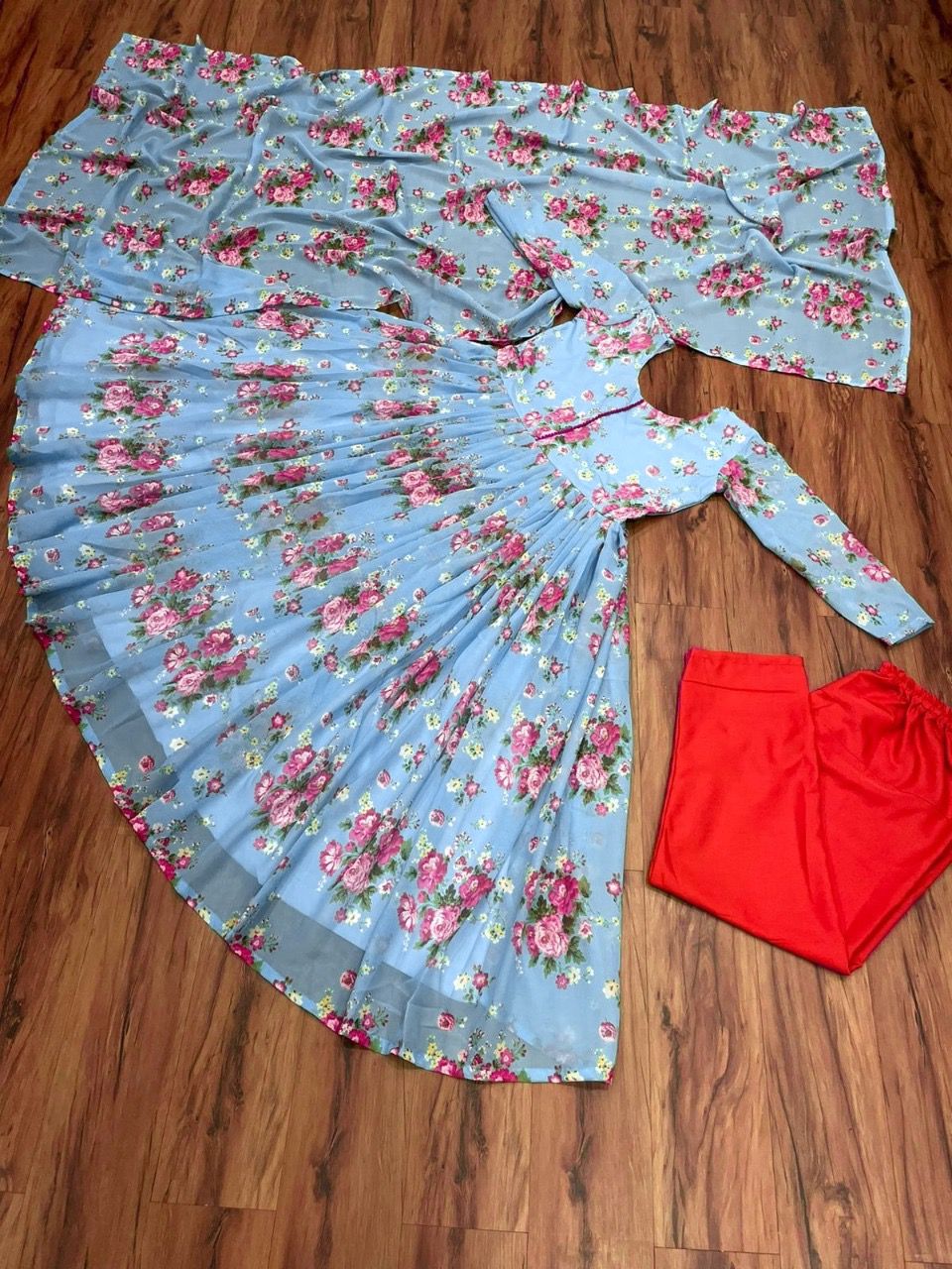 Blue Color Semi Stitched Georgette Top pent