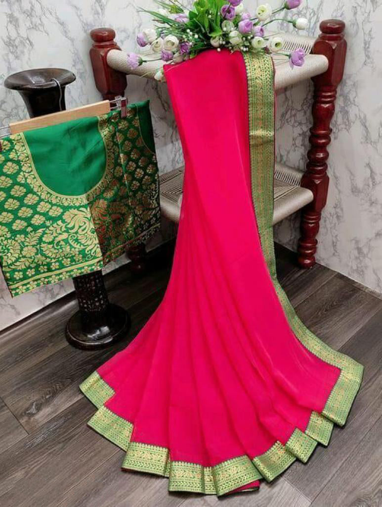 Latest Chiffon Saree with Jacquard Blouse For Women