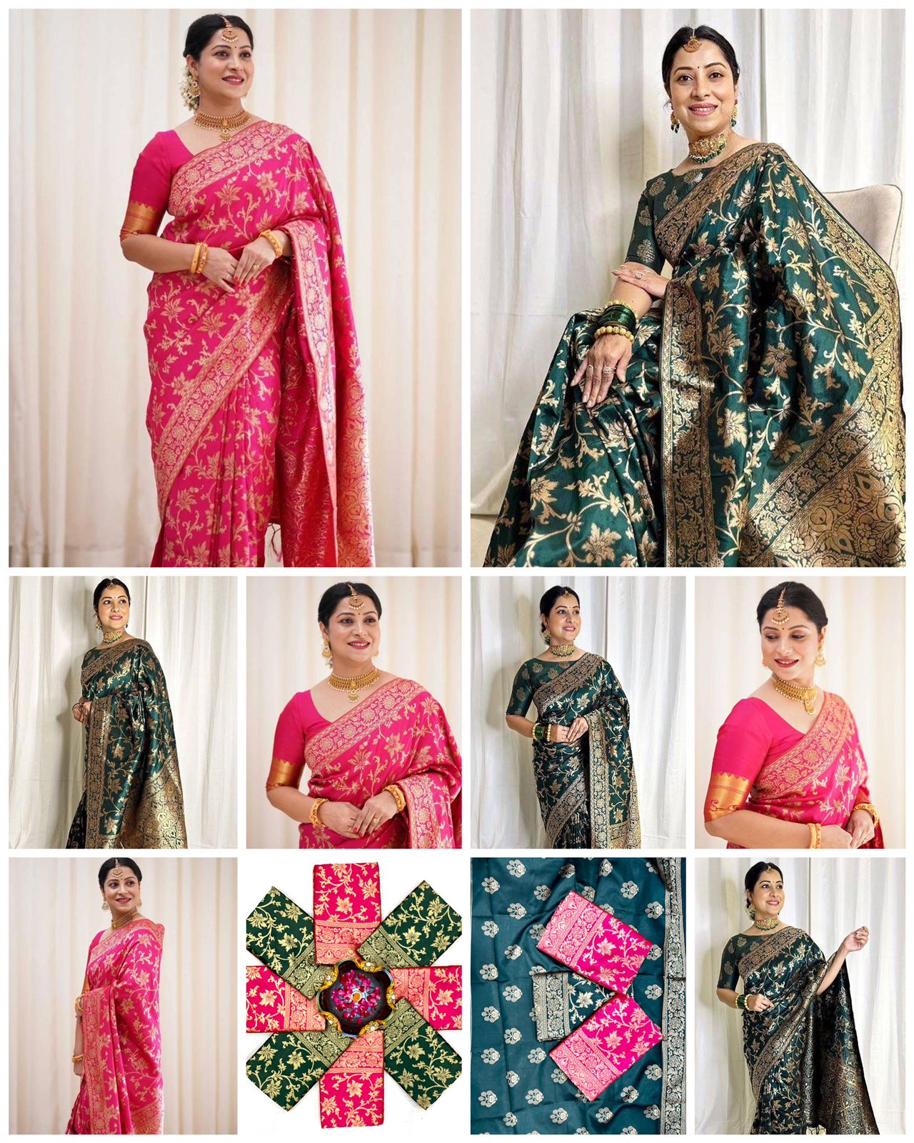 Soft Lichi Silk Saree with Beautiful Pallu and Jacquard Work, paired with Heavy Brocade Blouse