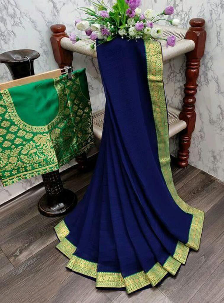 Latest Chiffon Saree with Jacquard Blouse For Women