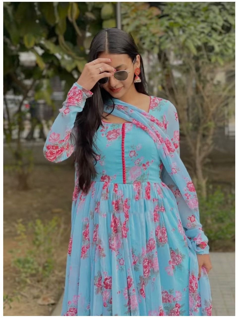 Blue Color Semi Stitched Georgette Top pent