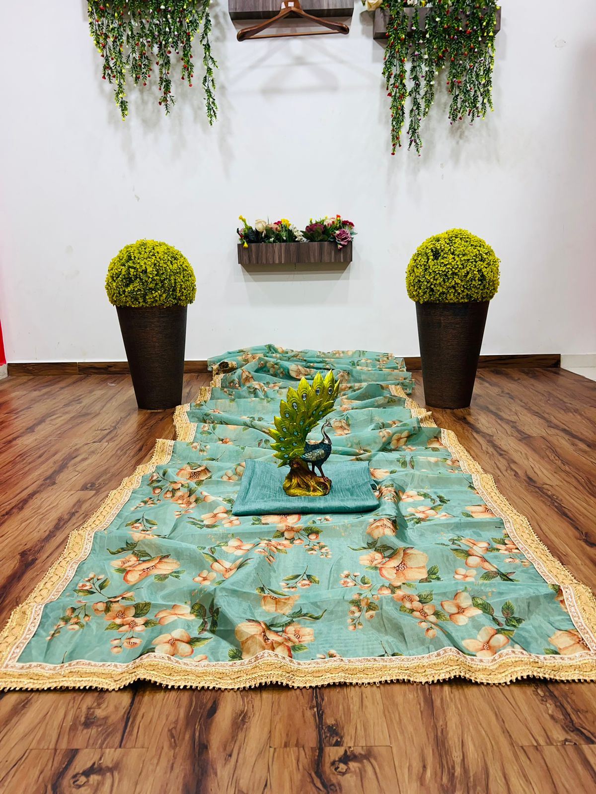 Sear Green Organza Silk Saree with Blouse