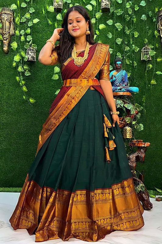 Awesome Designer Zari Silk Half Saree Lehenga South Indian Style With Belt