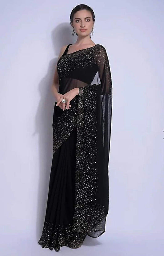 Black Color Georgette Stone Work Saree Blouse