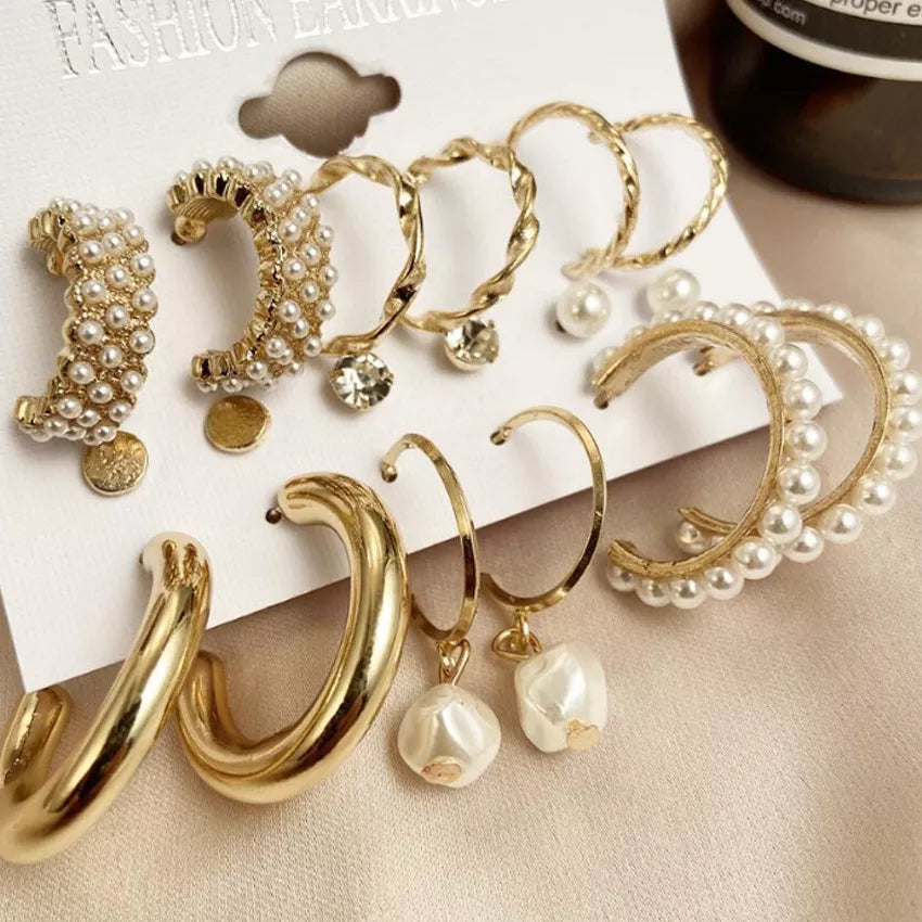 Urban Trend 9 pair of Golden earrings for girls and women