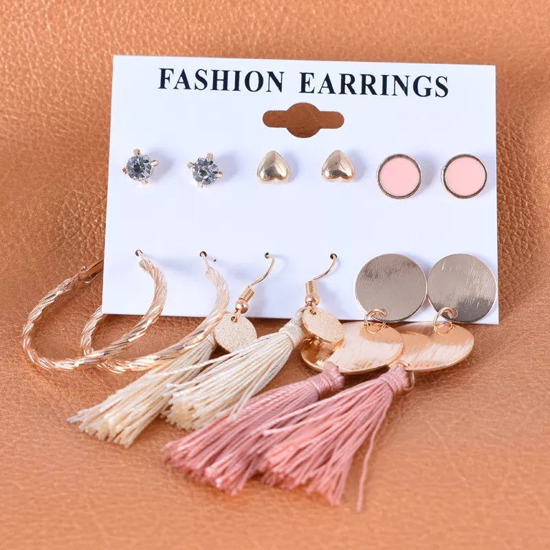 6 Pair of popular national style series tassel geometric love Set Earrings For Girls and Women