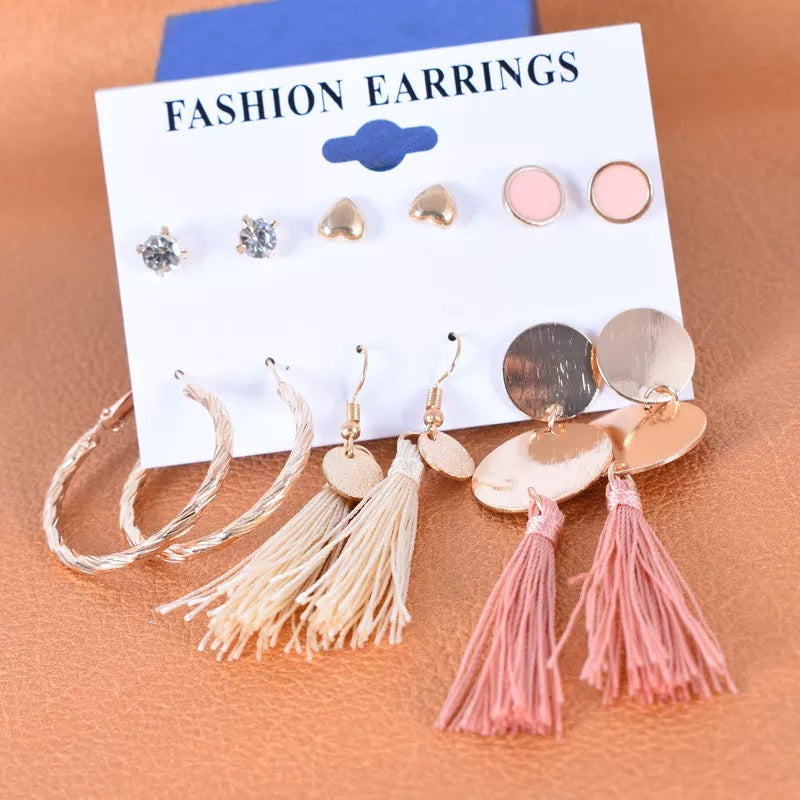 6 Pair of popular national style series tassel geometric love Set Earrings For Girls and Women