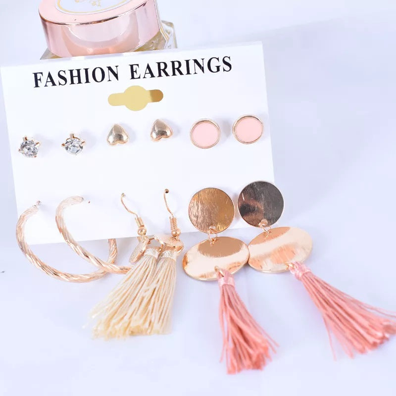 6 Pair of popular national style series tassel geometric love Set Earrings For Girls and Women