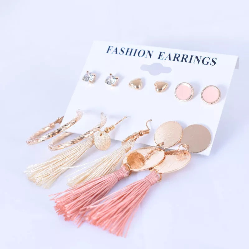 6 Pair of popular national style series tassel geometric love Set Earrings For Girls and Women