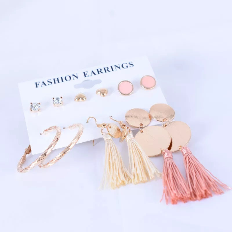 6 Pair of popular national style series tassel geometric love Set Earrings For Girls and Women