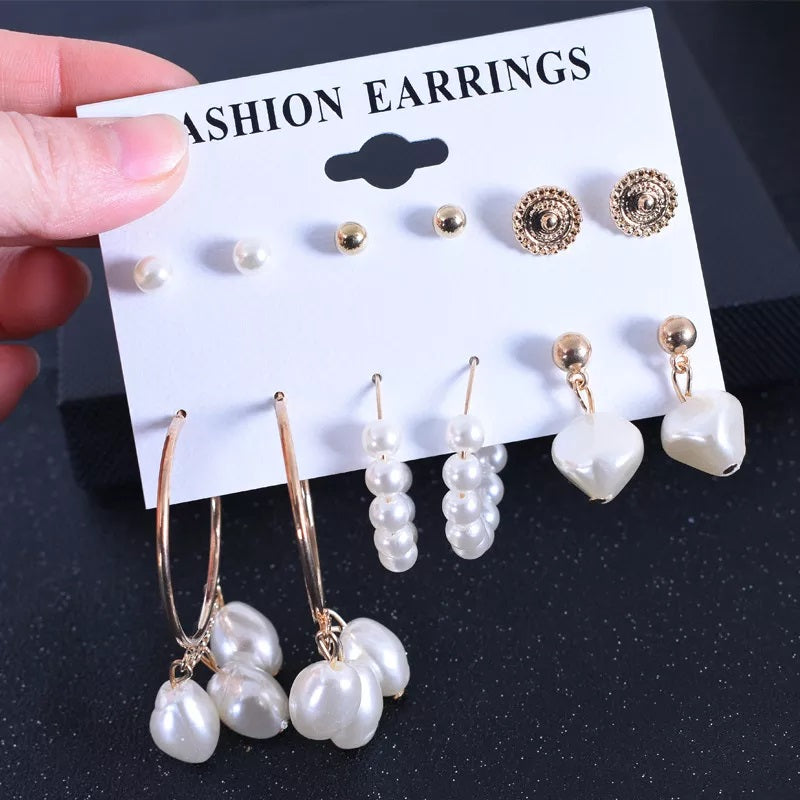 Urban Trend 6 Pair of Pearl Hook , Drop Tiny Stud Earring for Gils and Women