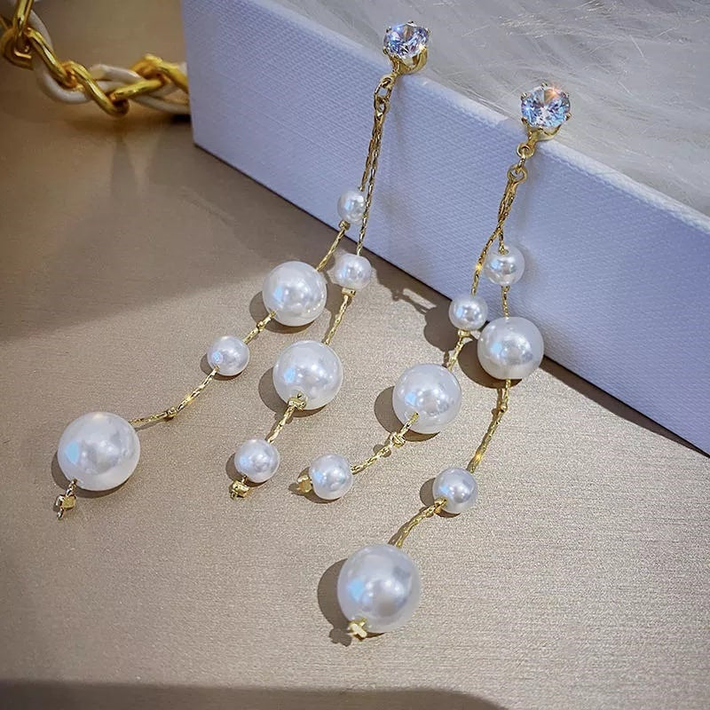 Latest Pearl Gold Plated Party Wear Drop Earrings