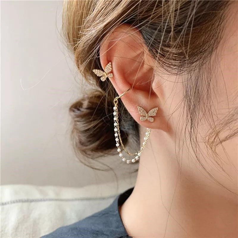 Splendid Diamond Bow Gold Plated Ear Cuff For Women