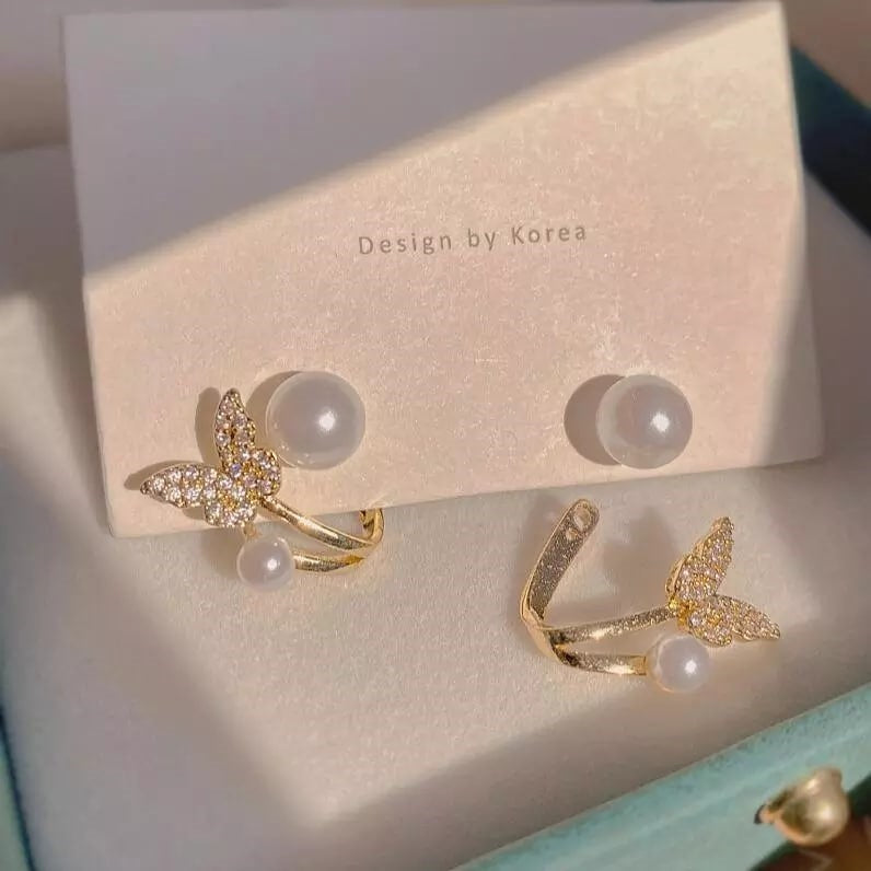 Sensational Korean Gold Plated Diamond Pearl Earrings For Women
