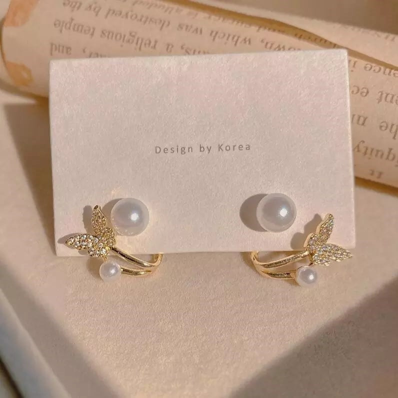 Sensational Korean Gold Plated Diamond Pearl Earrings For Women