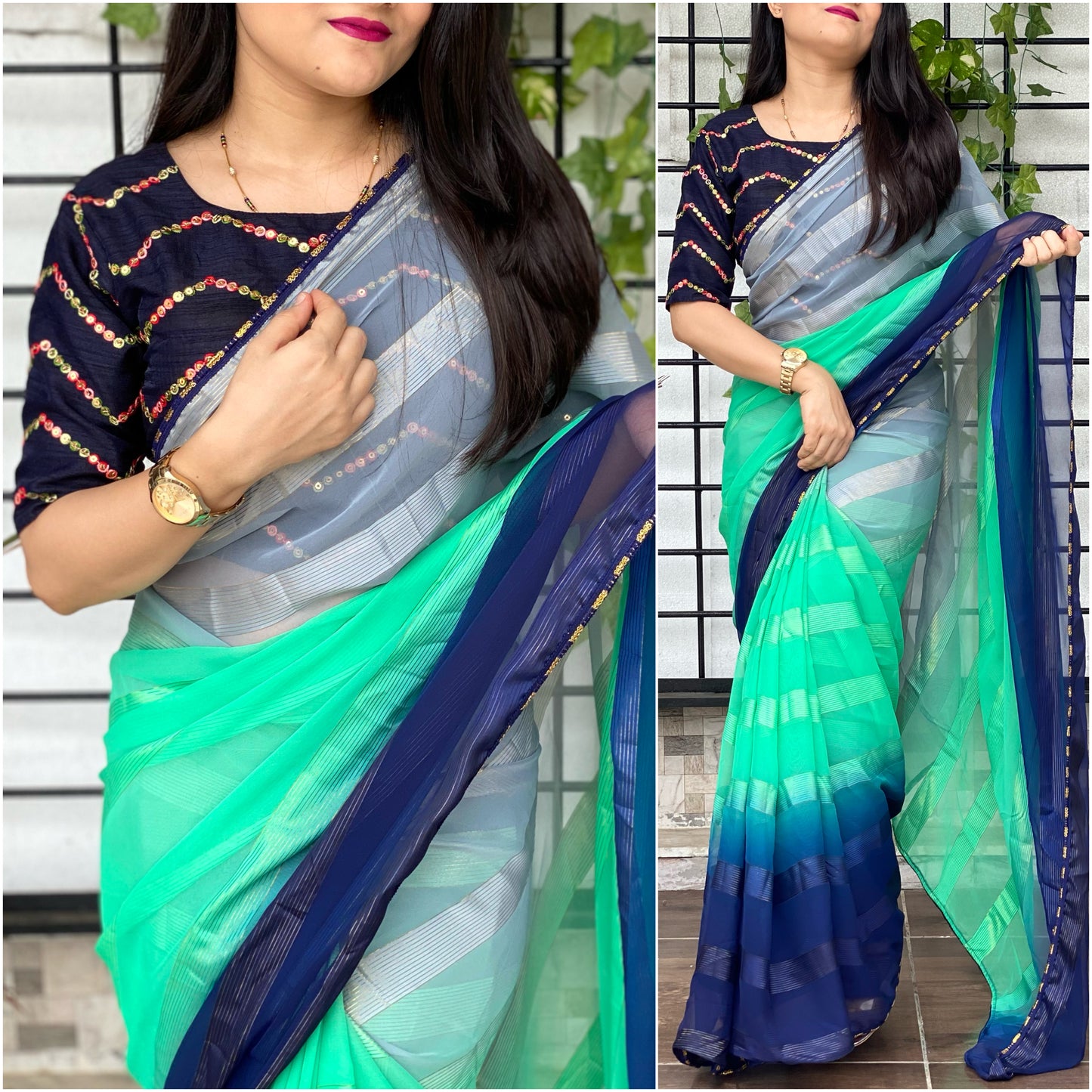 Latest Designer Thread work Georgette Party wear Saree For Women