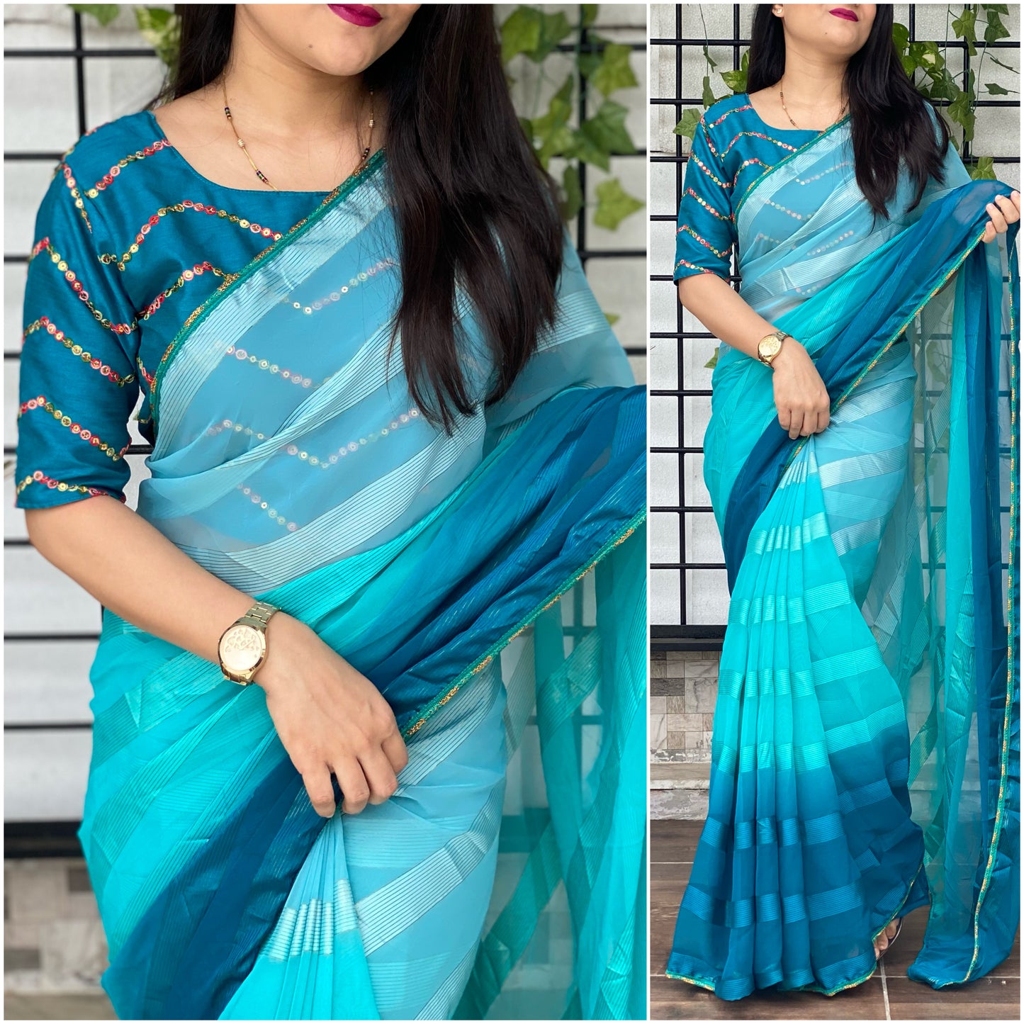 Latest Designer Thread work Georgette Party wear Saree For Women