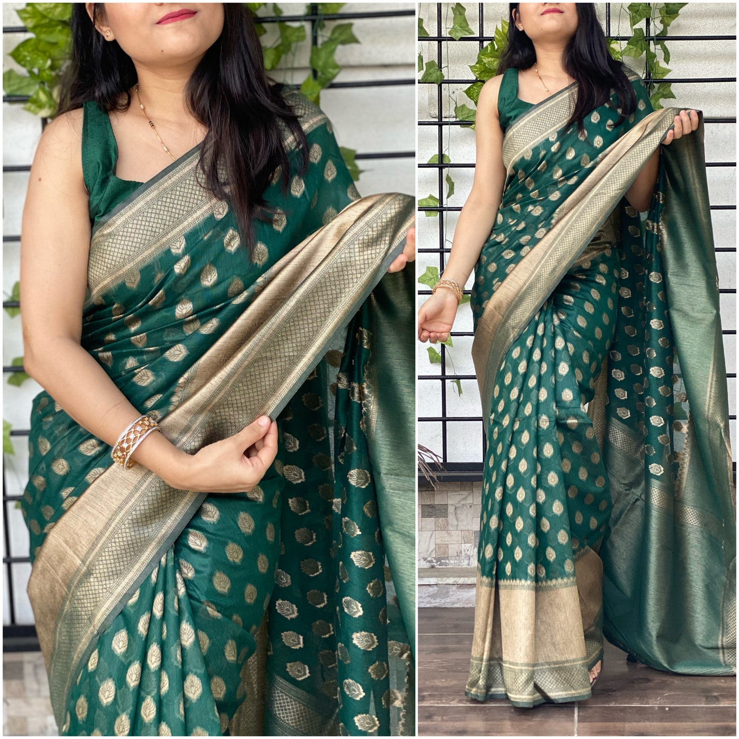 Cotton Jacquard Saree With Zari Weaving Tussles In Pallu