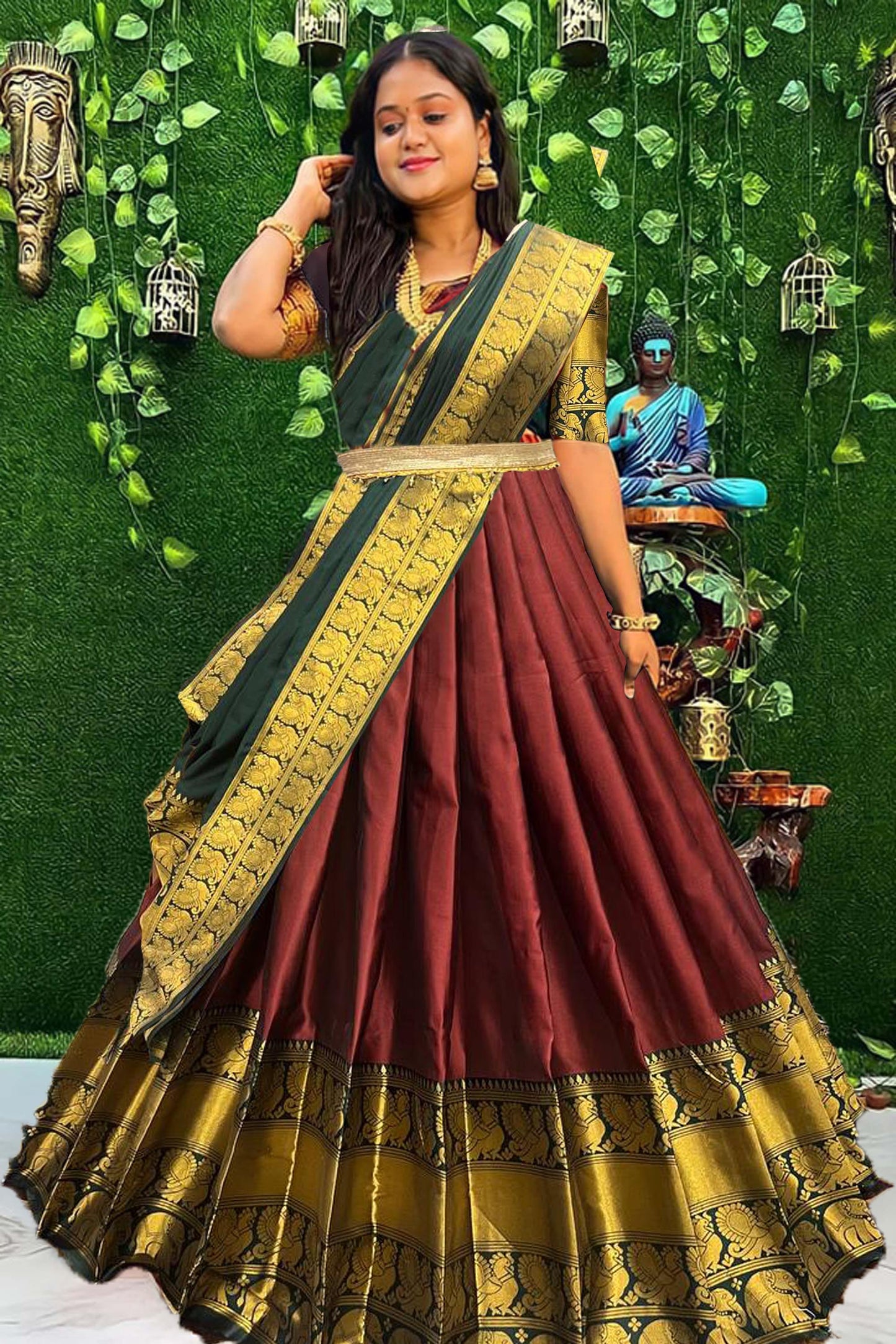 Awesome Designer Zari Silk Half Saree Lehenga South Indian Style With Belt