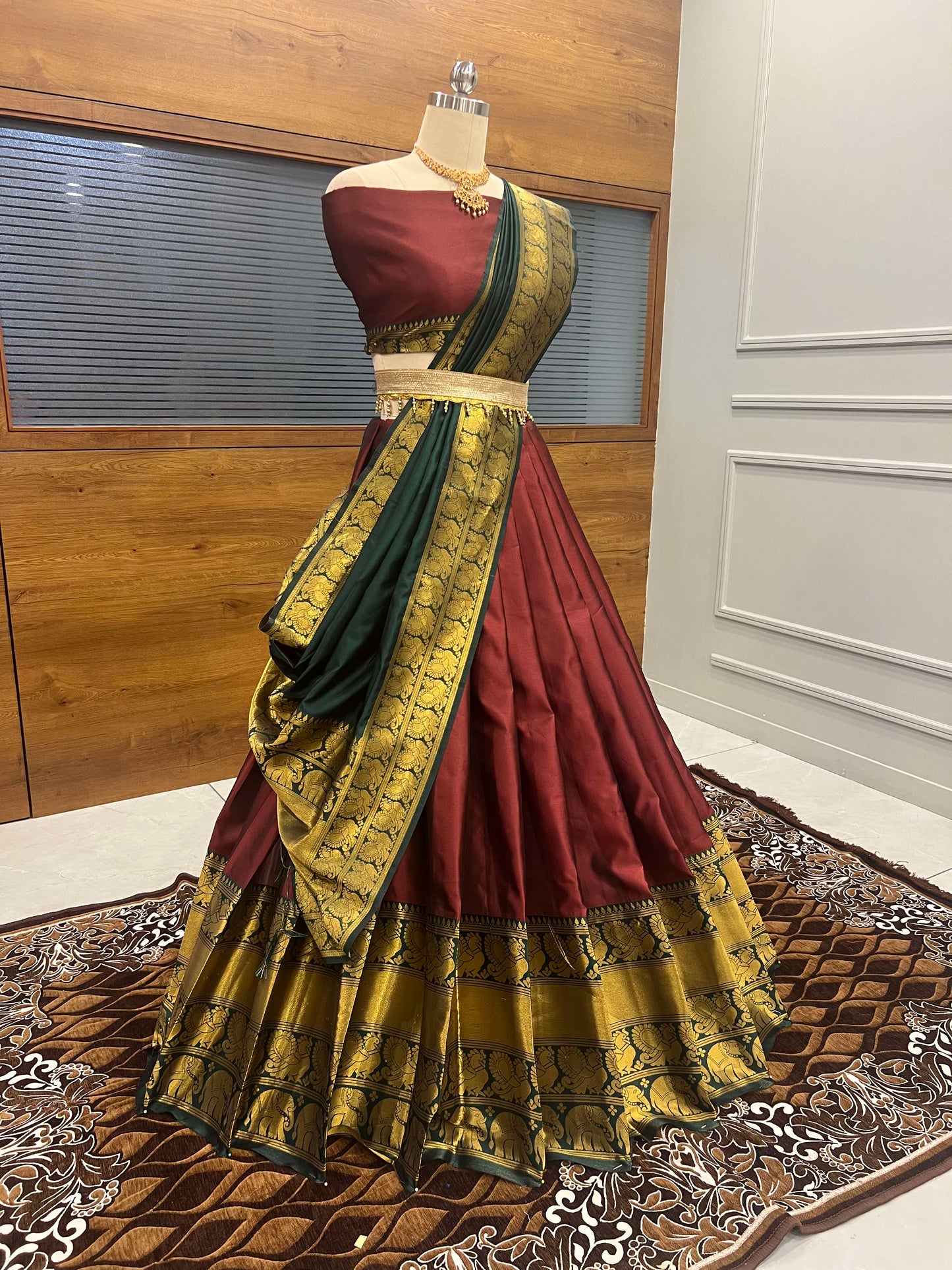 Awesome Designer Zari Silk Half Saree Lehenga South Indian Style With Belt