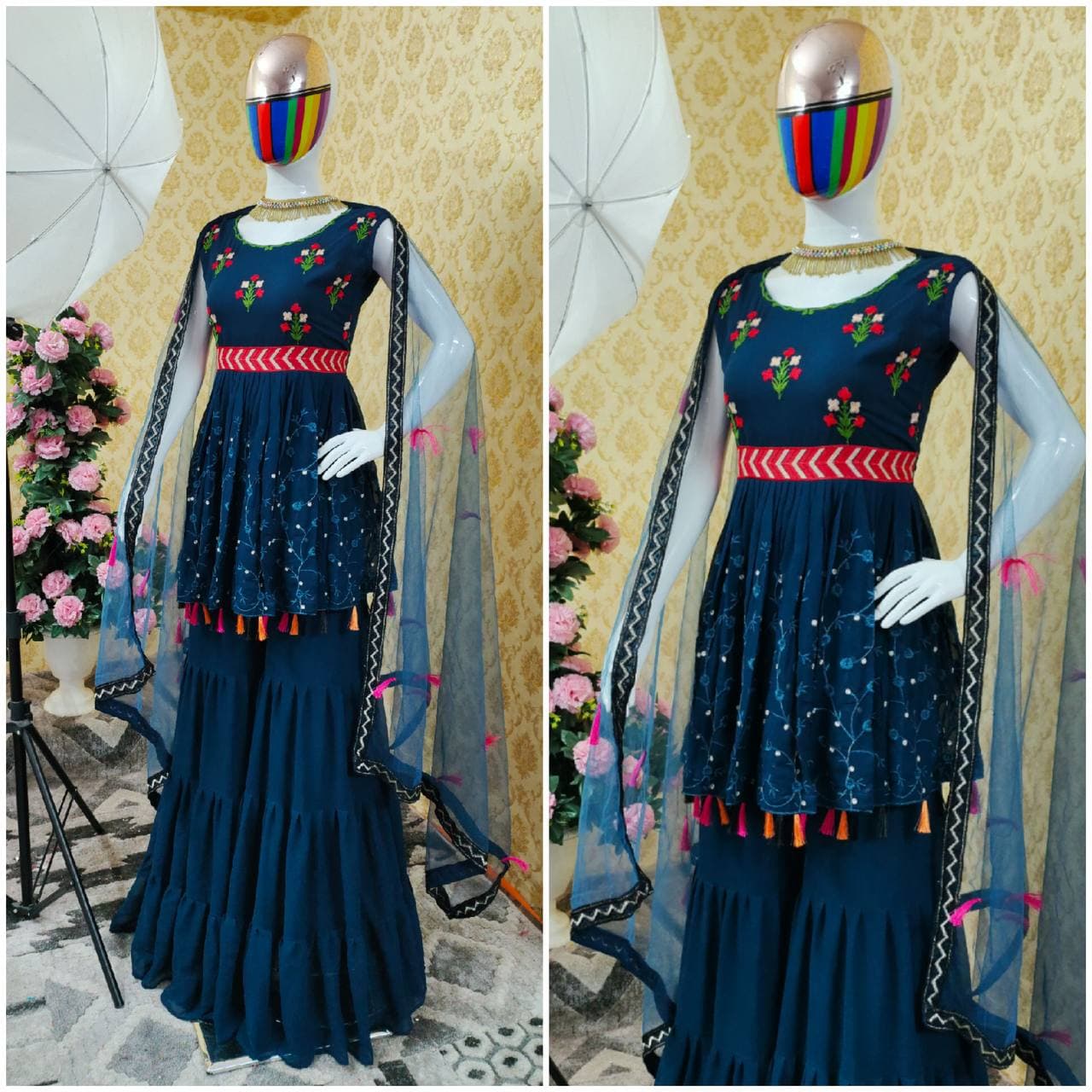 Georgette Embroidered sharara Plazzo dress for wedding