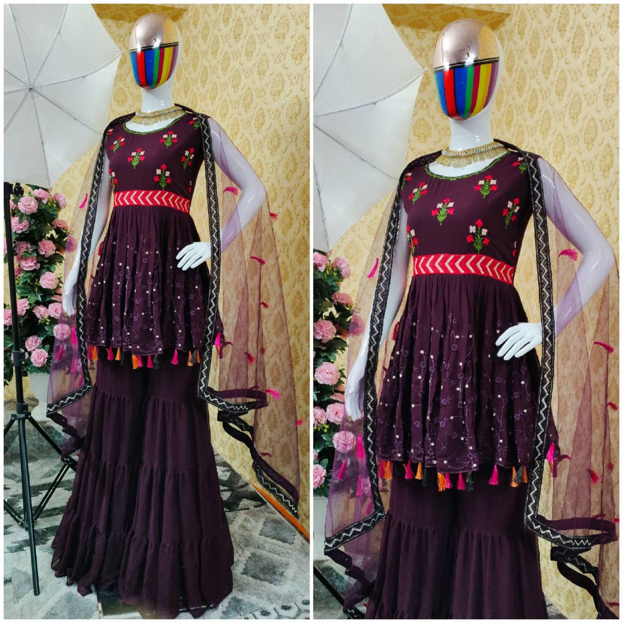 Georgette Embroidered sharara Plazzo dress for wedding