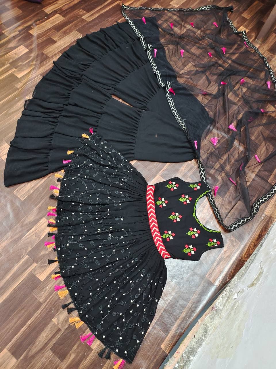 Georgette Embroidered sharara Plazzo dress for wedding