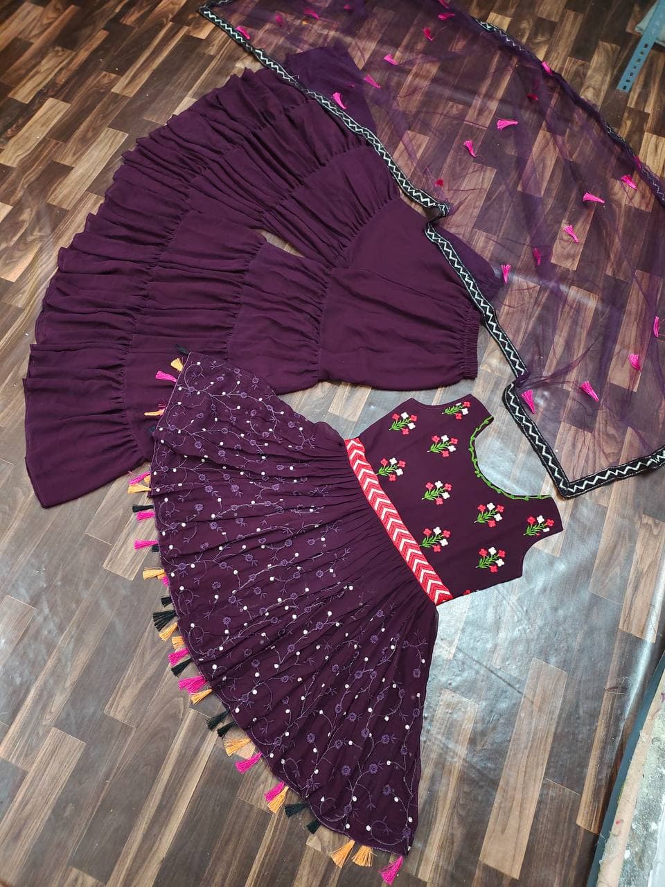 Georgette Embroidered sharara Plazzo dress for wedding