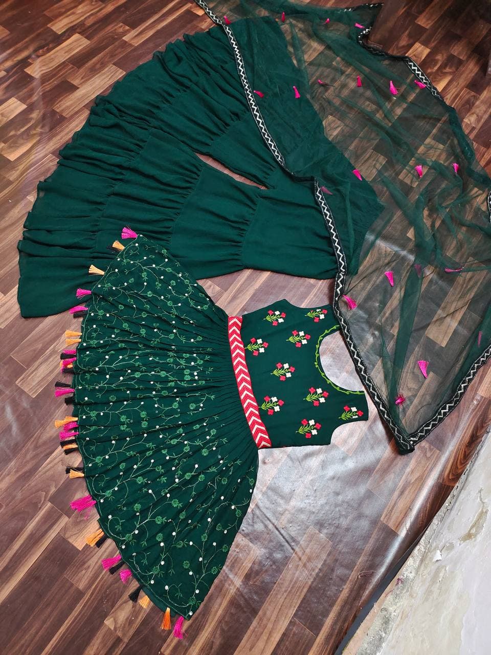 Georgette Embroidered sharara Plazzo dress for wedding