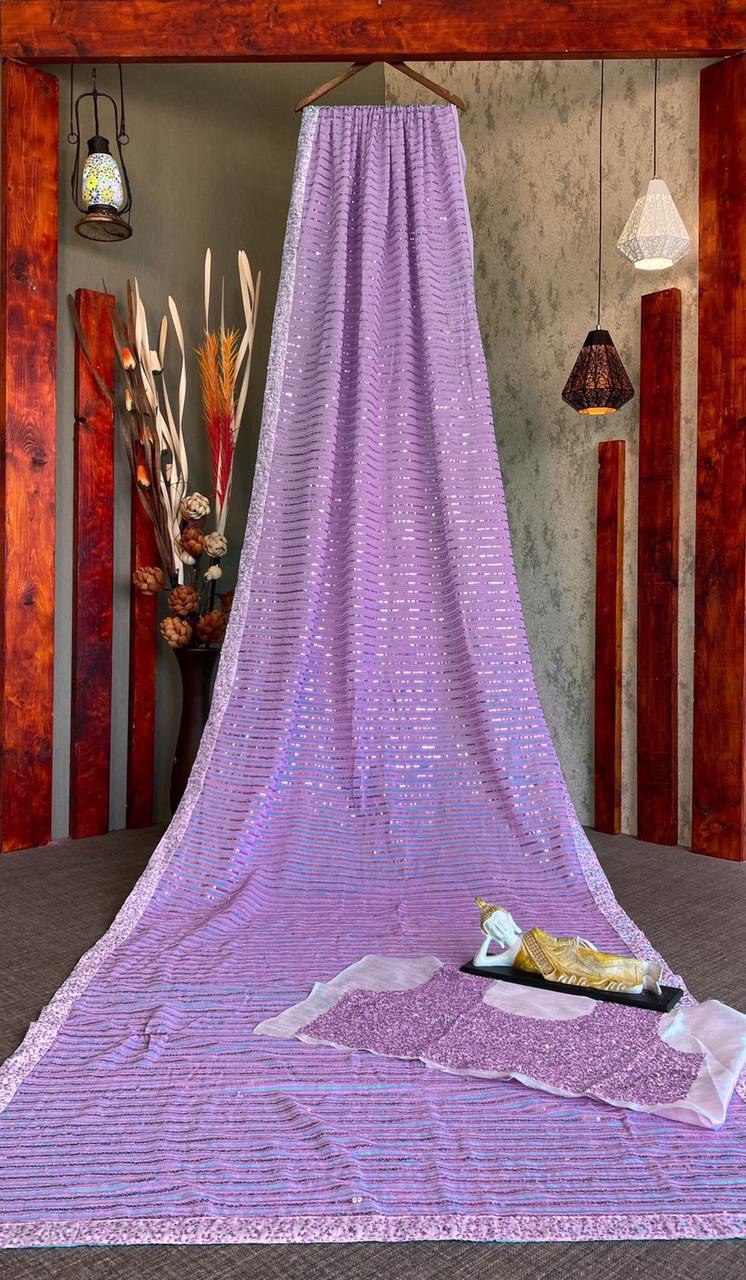 Intricate Georgette Sequence Work Saree Blouse For Wedding Wear