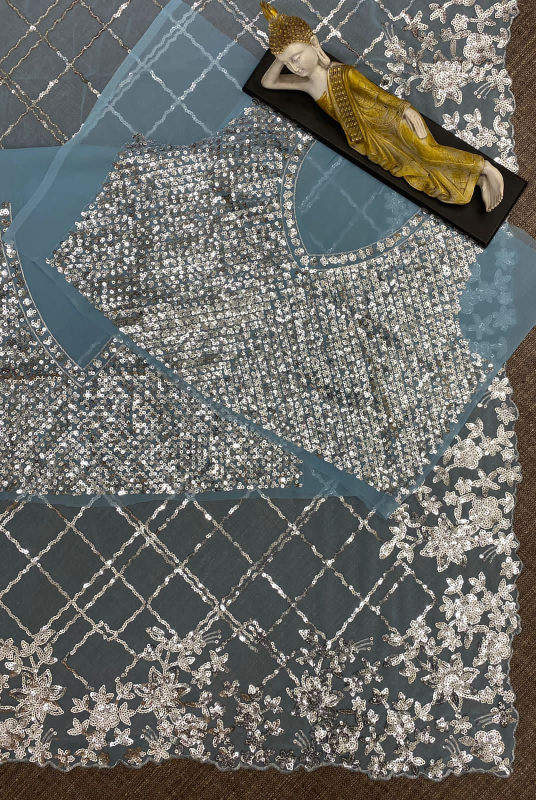 Splendid Light Blue Color Georgette Sequence Work Saree Blouse