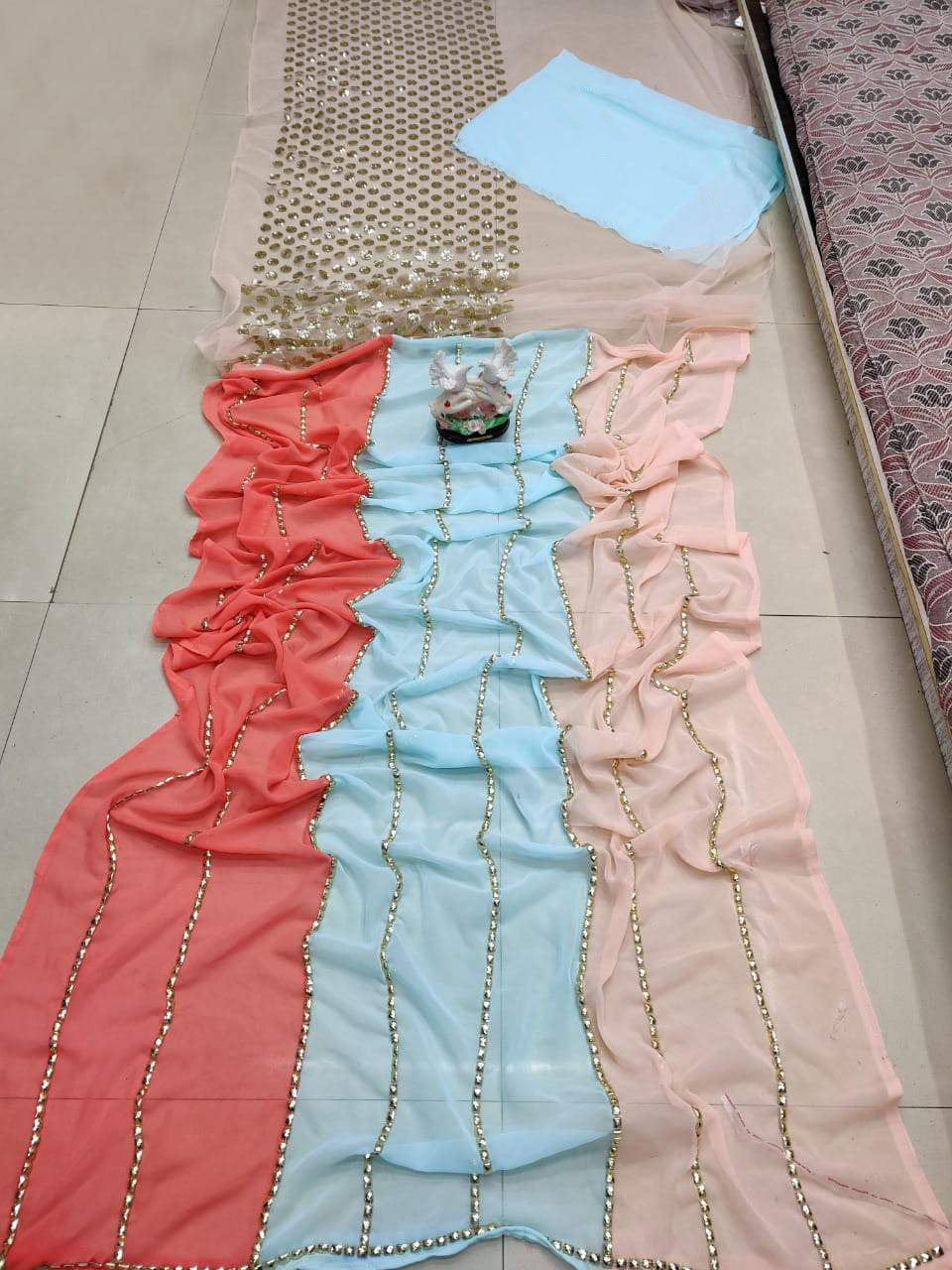 Pretty Blue & Pink Designer Georgette With Net Sequence Lace fancy designer saree