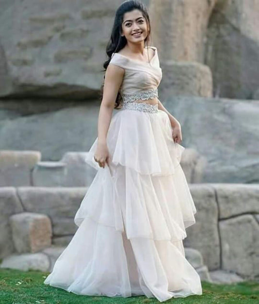 Styles Designer White Color Ruffle Crop Top Lehenga