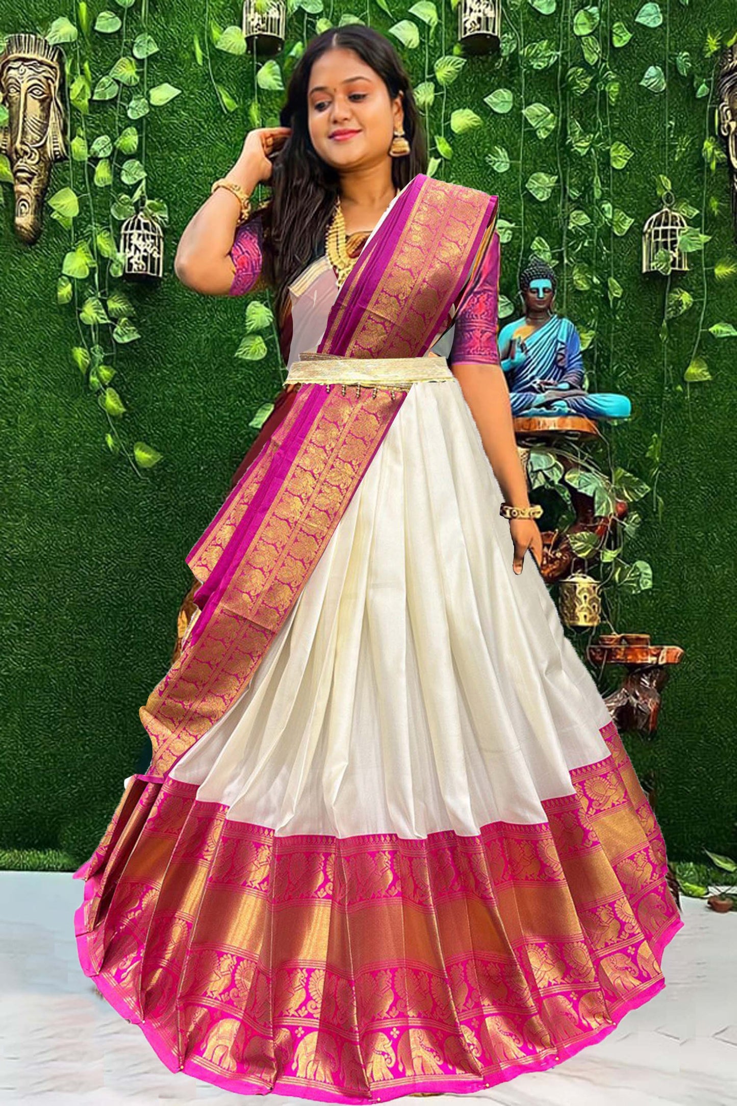 Awesome Designer Zari Silk Half Saree Lehenga South Indian Style With Belt