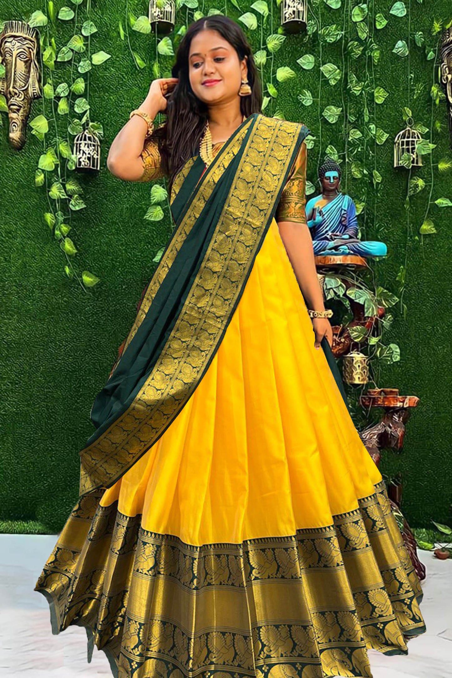 Awesome Designer Zari Silk Half Saree Lehenga South Indian Style With Belt