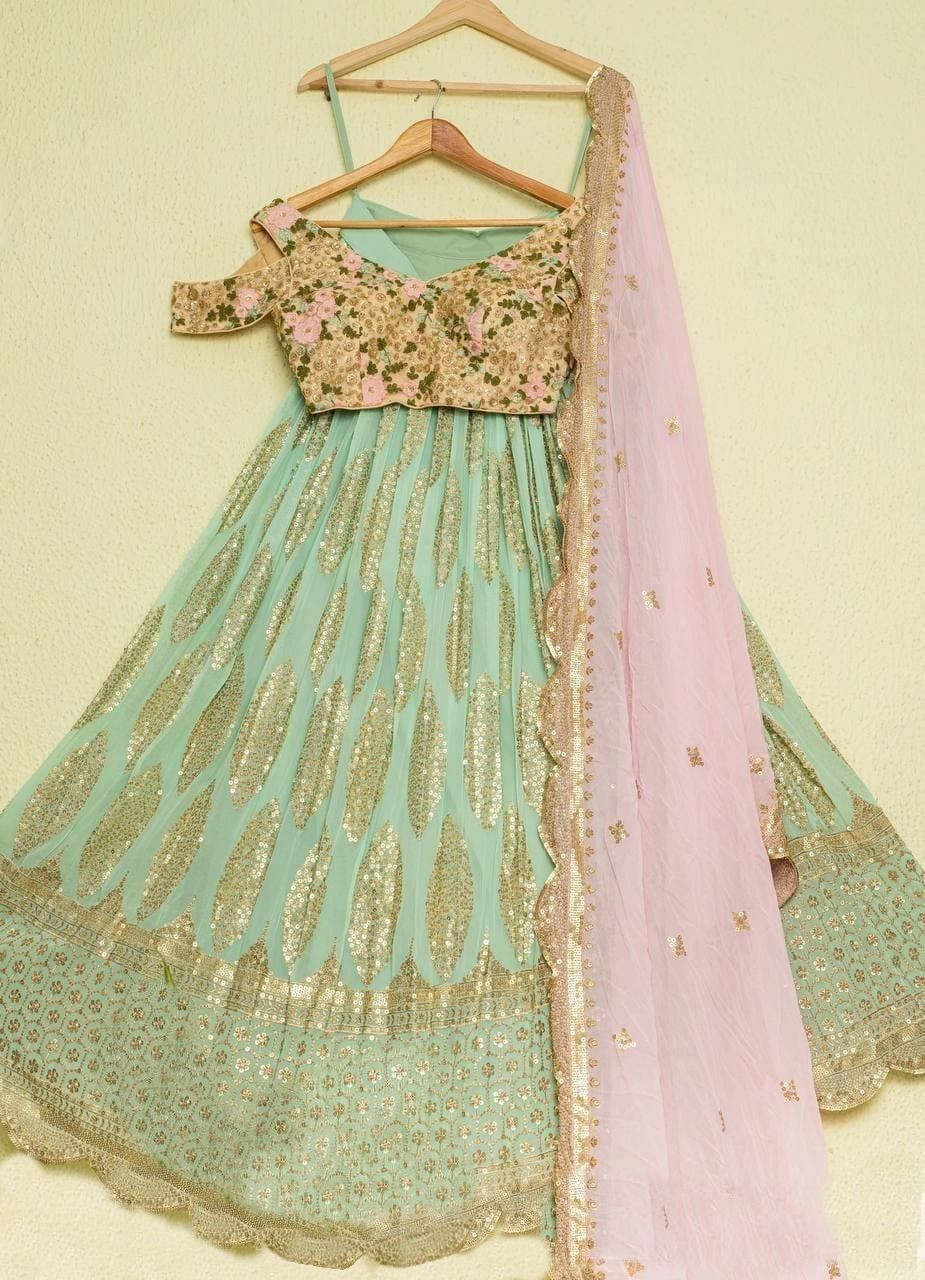 Sea Green color Embroidered lehenga choli