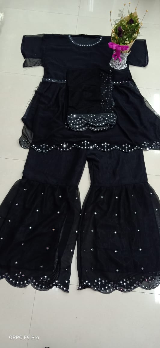 Astonishing Black Georgette With Embroidered Work Plazo & Kurti