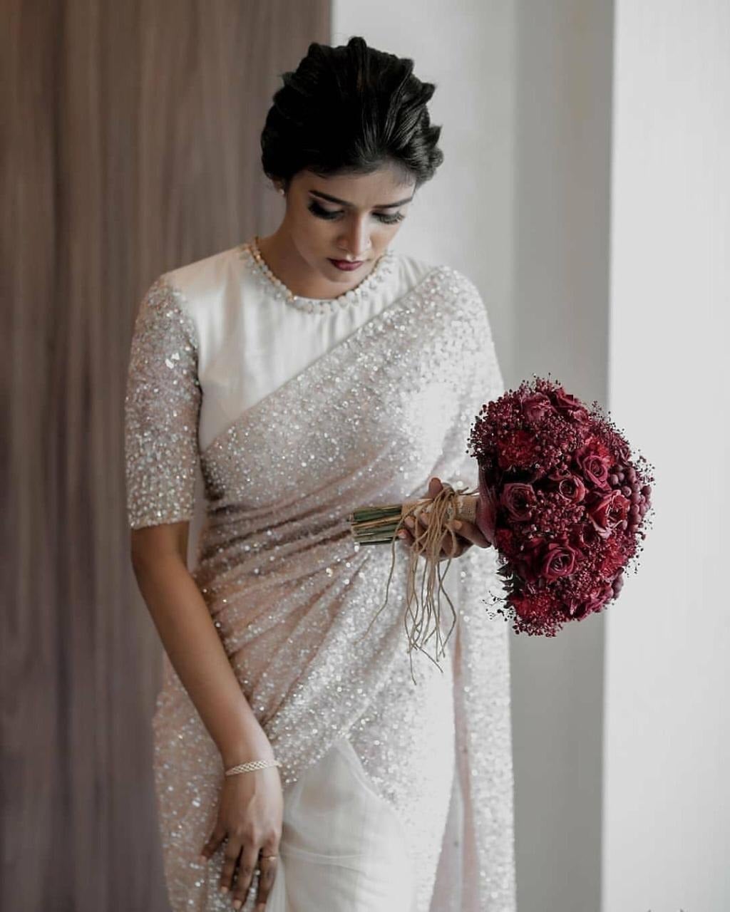 Heaven White Soft Net Full Sequence Work Saree Blouse