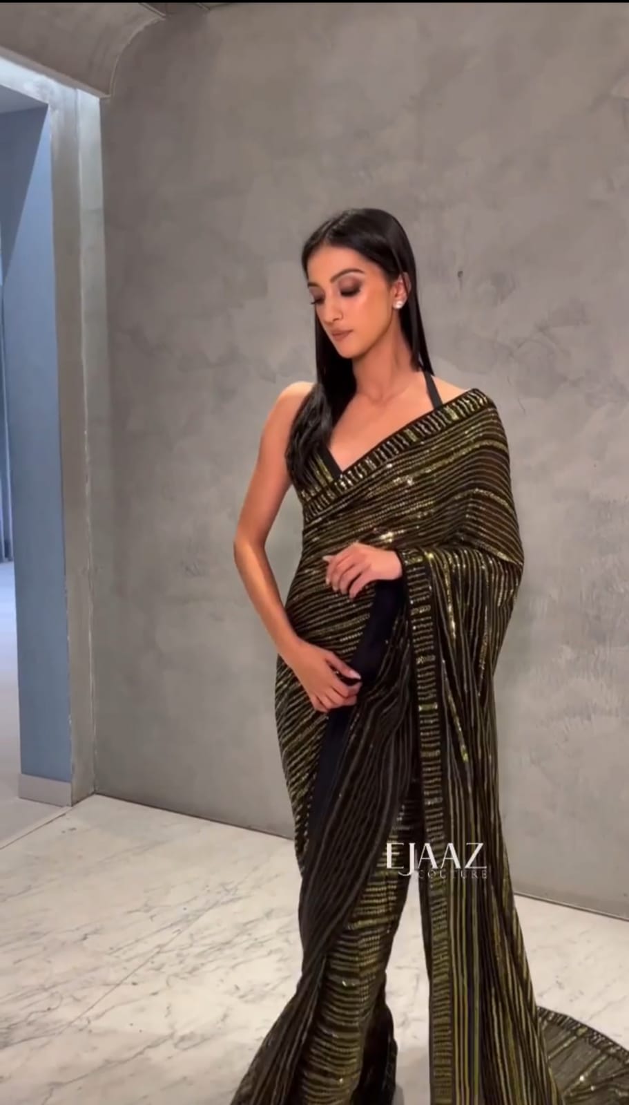 Party Wear Black Color Georgette Sequence Embroidered Work Saree Blouse