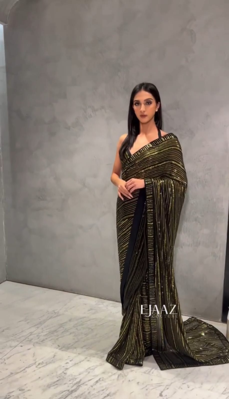Party Wear Black Color Georgette Sequence Embroidered Work Saree Blouse